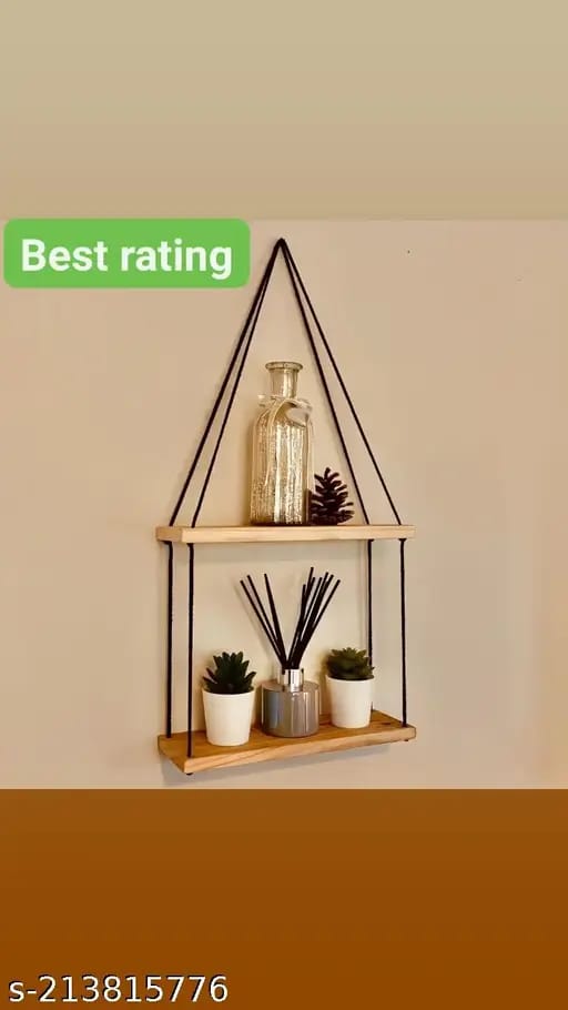 Rustic Hanging Wooden Wall Shelf – 2-Tier Triangle Display Rack