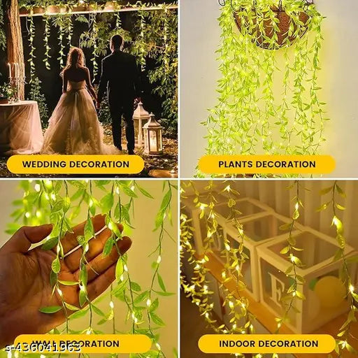 🌿 Artificial Leaf Curtain String Light with 8 Modes Remote Control (10x3 Feet, Warm White)
