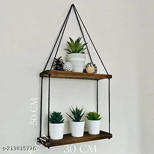 Rustic Hanging Wooden Wall Shelf – 2-Tier Triangle Display Rack