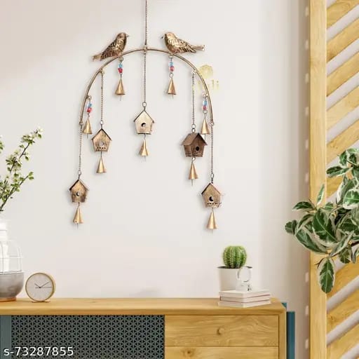 Bird & Bell Hanging Wall Decor – Handmade Vintage Metal Art